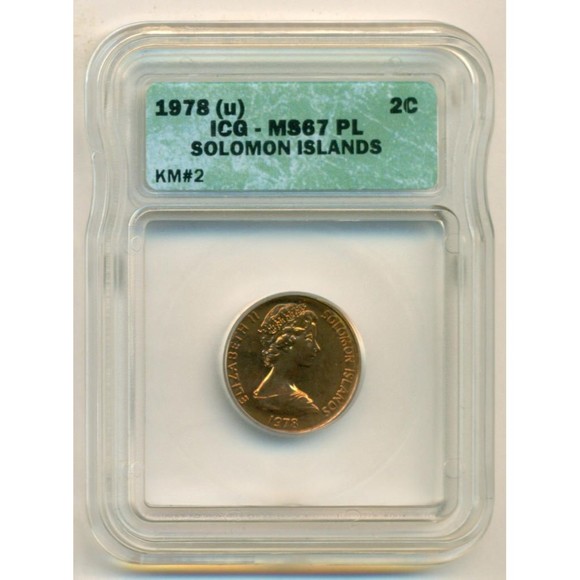 Solomon Islands 1978 (u) 2 Cents Km-2 MS67 PL ICG Low Mintage *SCARCE* - Picture 1 of 4